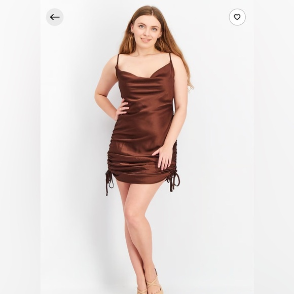 Saint Genies
Women Cowl Neck Satin Plain Mini Dress, Brown size 8 - Picture 1 of 5